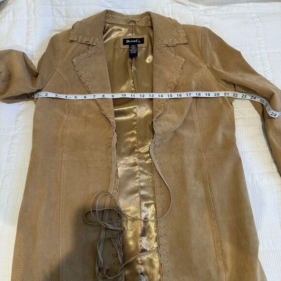 Denim & Co Leather Jacket Women's Small Tan Suede Hippie Festival Western Fringe - Picture 12 of 14